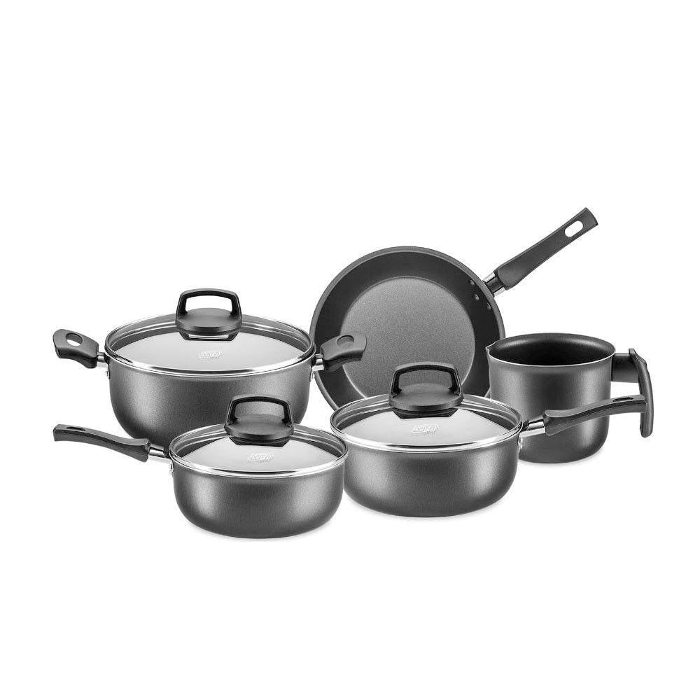 Encontraproduto.com.br - Jogo de Panelas MTA Safira Cristal 5 Peças Antiaderente com Tampa de Vidro