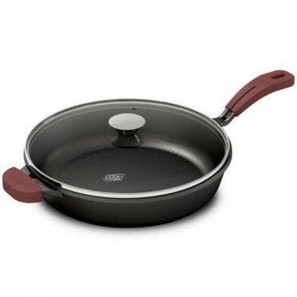 Encontraproduto.com.br - Frigideira de Ferro MTA 28cm, 3,1L, com Tampa de Vidro e Cabo de Silicone - 8378