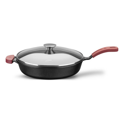 Encontraproduto.com.br - Frigideira de Ferro MTA 28cm, 3,1L, com Tampa de Vidro e Cabo de Silicone - 8378