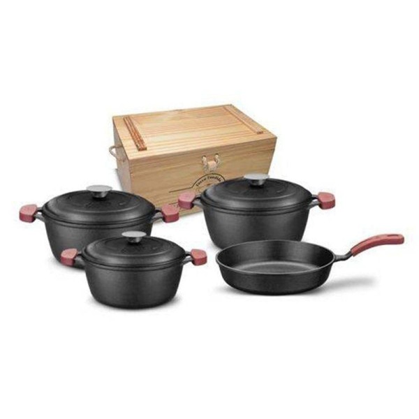 Conjunto De Panelas De Ferro Fundido Com Frigideira 4 Pçs Com Tampa De Ferro Mta 8419