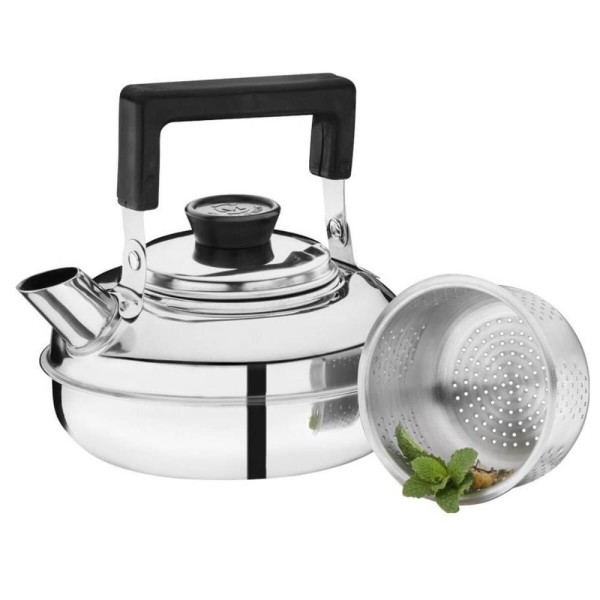 Encontraproduto.com.br - Chaleira Pequena Inox Com Coador Para Chá 1l Alça Articulável Zanella