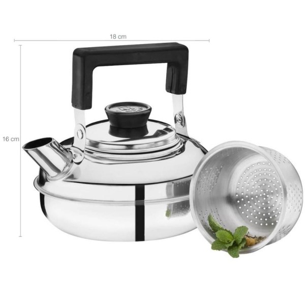 Encontraproduto.com.br - Chaleira Pequena Inox Com Coador Para Chá 1l Alça Articulável Zanella