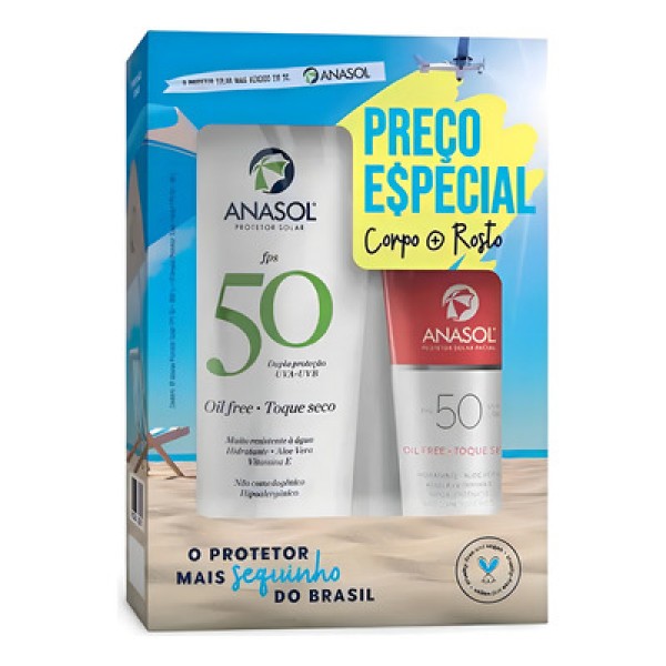 Protetor Solar Corporal Anasol FPS 50 + Protetor Solar Facial FPS 50 Kit 2 Produtos