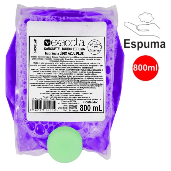 Sabonete Líquido Espuma Extrado de Lírio Azul Plus Refil com 800ml. Mais economia.