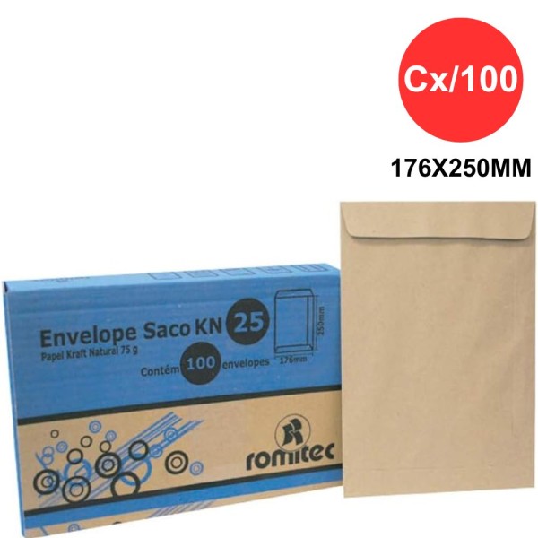 Encontraproduto.com.br - Envelope Saco Kraft Natural 176x250mm Cx/100 Ref. 2097R Romitec