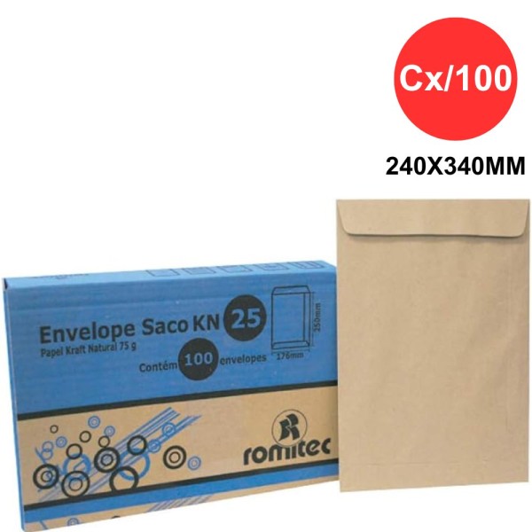 Envelope Saco Kraft Natural 240x340mm Cx/100 Ref. 2119R Romitec