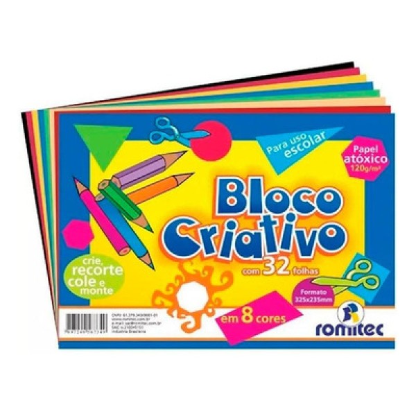 Bloco Criativo 32 Folhas Cores Romitec