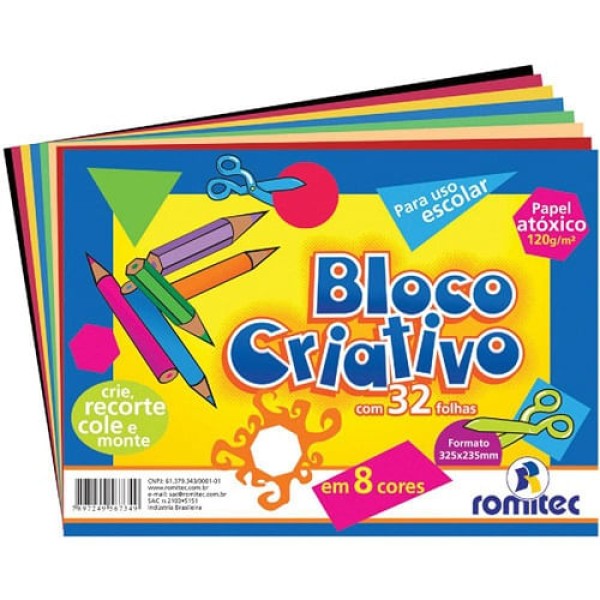 Encontraproduto.com.br - Bloco Criativo 8 Cores 32 Folhas 120g Romitec