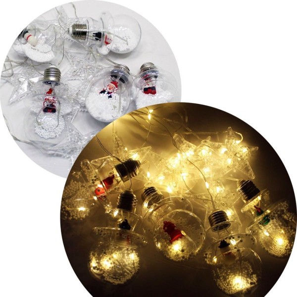 Encontraproduto.com.br - Varal Pisca Decoração Bolas E Estrelas Natal Leds Amarelo 3m