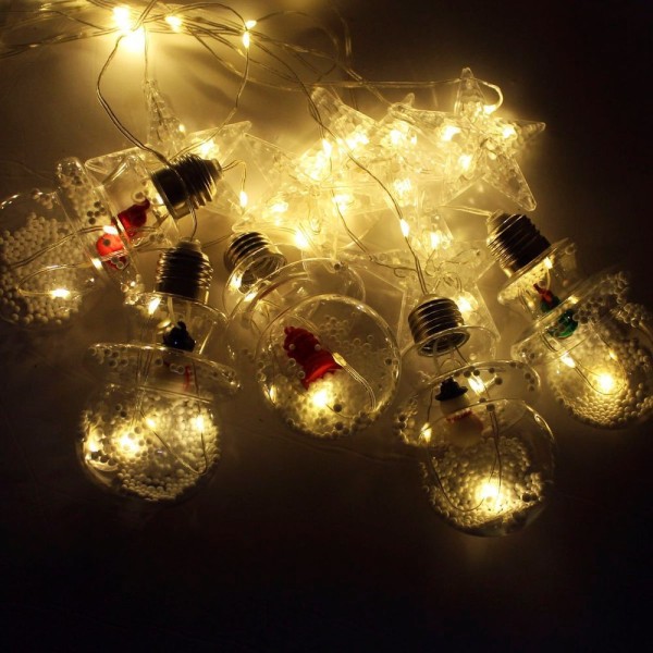 Encontraproduto.com.br - Varal Pisca Decoração Bolas E Estrelas Natal Leds Amarelo 3m