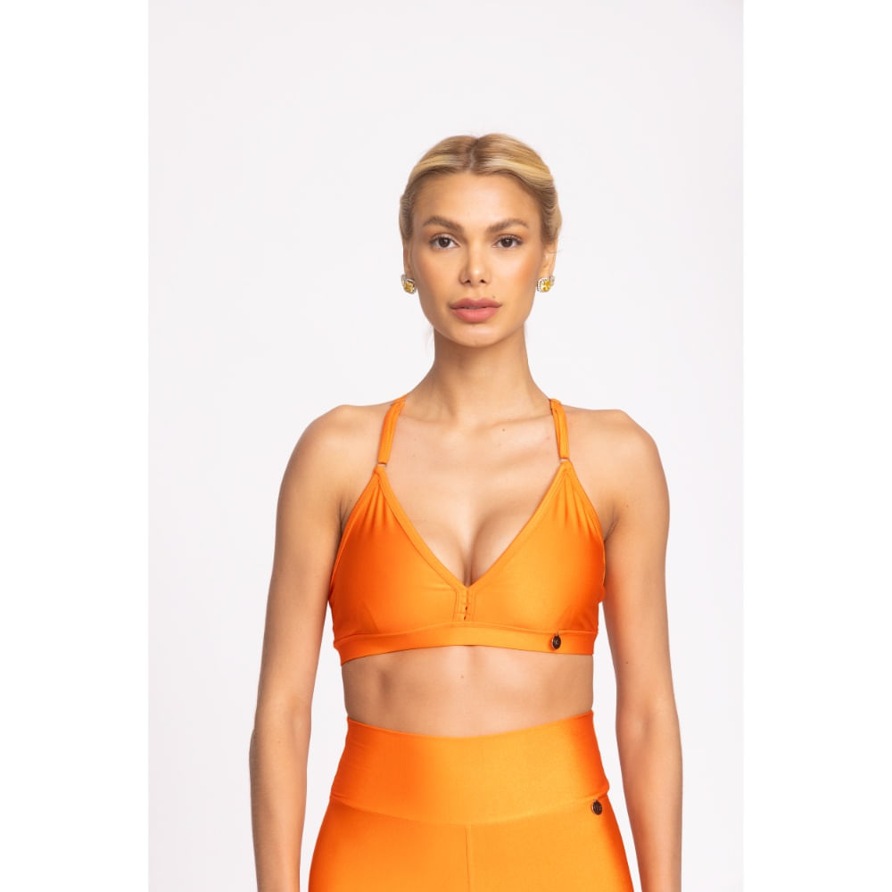 Top Fitness Feminino Cruzado nas Costas Laranja
