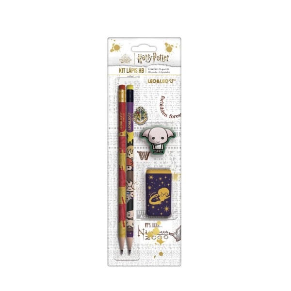 Encontraproduto.com.br - Kit Escolar 2 Lápis Grafite + Borracha + Apontador Harry Potter
