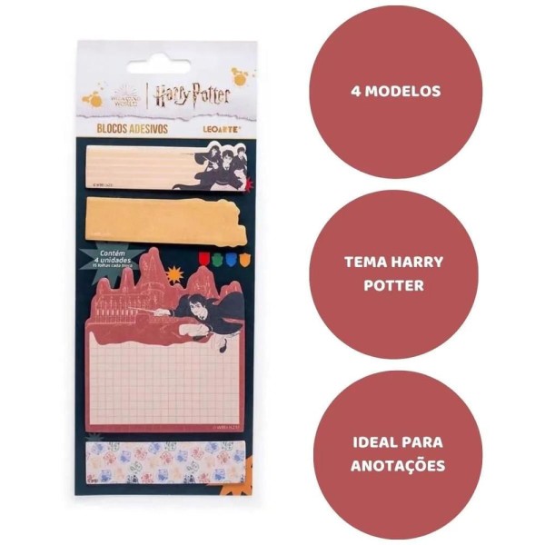 Encontraproduto.com.br - Bloco Adesivo Harry Potter Leoarte Cartela 15 Folhas Com 4 Blocos (MP)