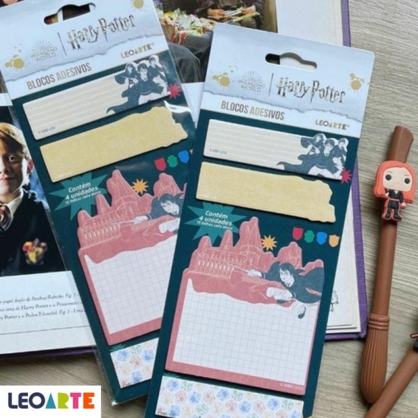 Encontraproduto.com.br - Bloco Adesivo Harry Potter Leoarte Cartela 15 Folhas Com 4 Blocos (MP)