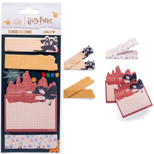 Encontraproduto.com.br - Bloco Adesivo Harry Potter Leoarte Cartela 15 Folhas Com 4 Blocos (MP)