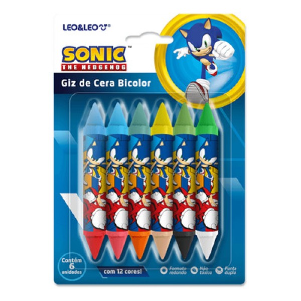 Encontraproduto.com.br - Kit Giz De Cera Bicolor Com 12 Cores Sonic Leo E Leo