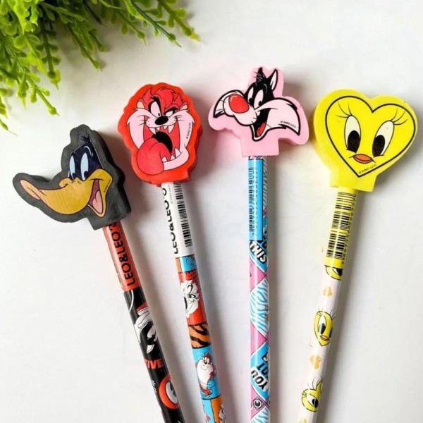 Encontraproduto.com.br - LAPIS HB COM BORRACHA NA PONTA - LOONEY TUNES - LEO & LEO