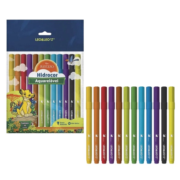 Encontraproduto.com.br - Caneta Hidrocor Rei Leão Com 12 Cores