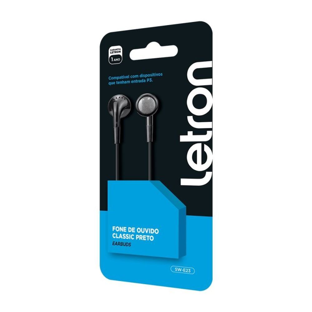 Encontraproduto.com.br - Fone De Ouvido P2 Letron Classic Preto Earbuds Com Fio E Mic