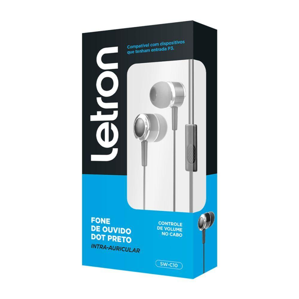 Encontraproduto.com.br - Fone De Ouvido P3 Letron Dot Preto Intra Auricular Com Fio E