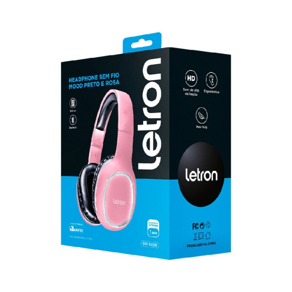 Encontraproduto.com.br - Headphone Sem Fio Bluetooth Preto e Rosa - Letron Headphone Bluetooth Pt/rosa 74462 Letron