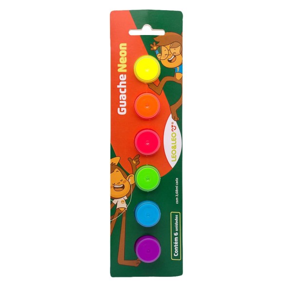 Encontraproduto.com.br - Tinta Guache Neon Leo&Leo com 6 Cores 3,8ml