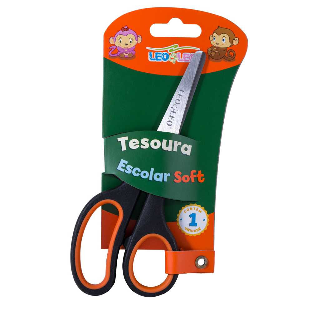Encontraproduto.com.br - Tesoura Escolar Leonora com Ponta Redonda Soft Emborrachada 12cm - Item Sortido