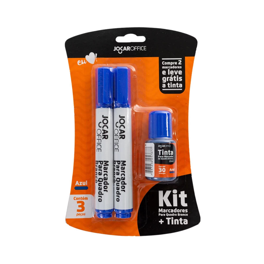 Encontraproduto.com.br - Kit Marcador para Quadro Branco Leonora Jocar Office Azul 2 Unidades com Tinta Refil