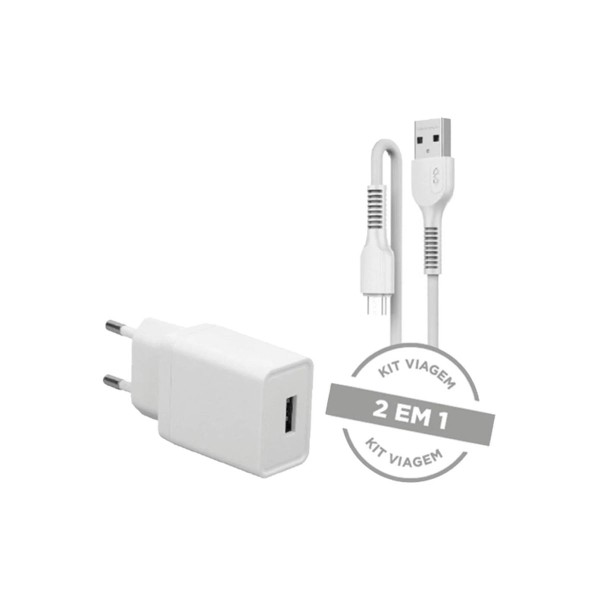 Encontraproduto.com.br - Carregador Usb e Cabo Micro Usb Travel Branco Bivolt Letron