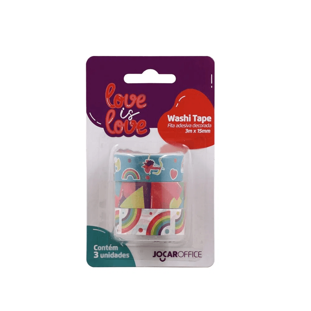 Fita Washi Tape Love Is Love Arco-Íris 3m 3 Unidades