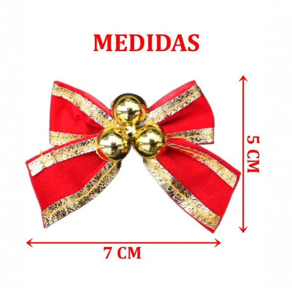 Encontraproduto.com.br - Kit 64 Laços Com Bolinhas Natalina Enfeite Dourado Brilhante