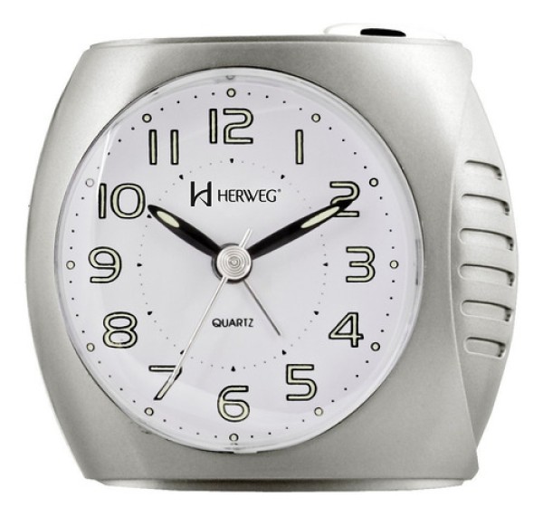 Relógio Mesa Cabeceira Despertador Silencioso Alarme Luz Herweg 2586 Branco