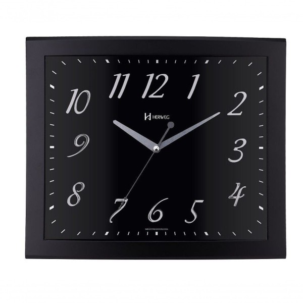 Encontraproduto.com.br - Relógio De Parede Retangular Preto Fosco Herweg 6907 único