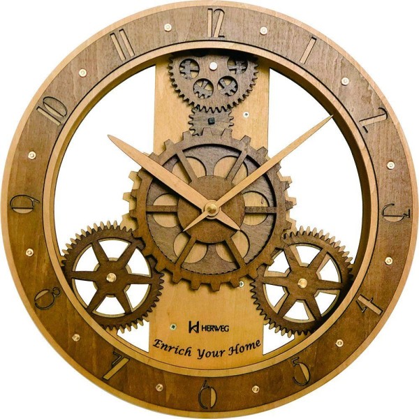 Encontraproduto.com.br - Relogio Parede Decorativo Herweg 6486 296 Madeira 30cm Pinus