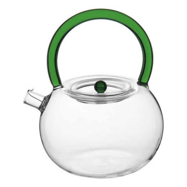 Encontraproduto.com.br - Bule Chaleira Home&co Com Alça Verde Borossilicato 900ml 16x13x13cm Transparente
