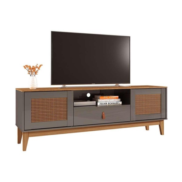 Encontraproduto.com.br - Rack Sala Esmeralda Para Tv Até 60 Polegadas Pés Em Madeira Cinza Perola/noce