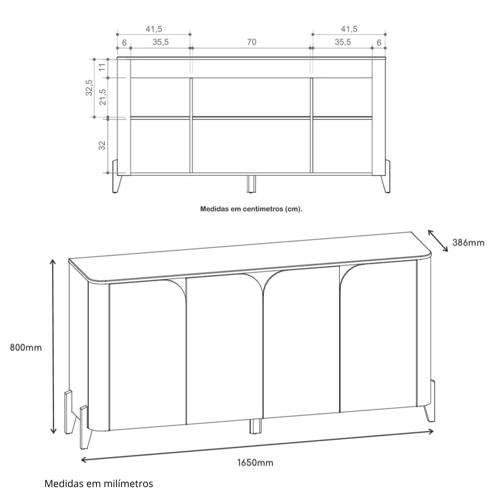 Encontraproduto.com.br - Aparador Buffet 4 Portas com Pés de Madeira Memphis Casa D