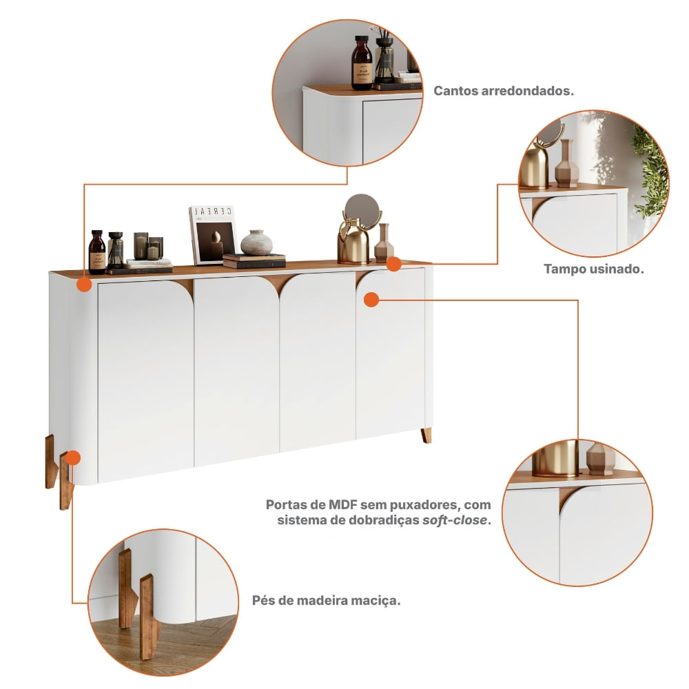 Encontraproduto.com.br - Aparador Buffet 4 Portas com Pés de Madeira Memphis Casa D