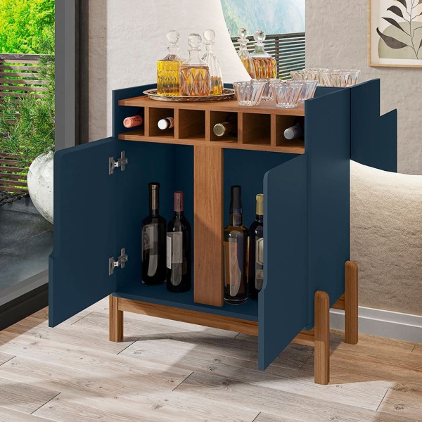 Encontraproduto.com.br - Barzinho Lizz Com Adega E 2 Portas Azul Cobalto/Cedro