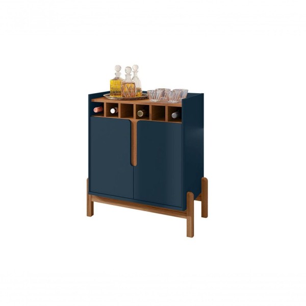 Encontraproduto.com.br - Barzinho Lizz Com Adega E 2 Portas Azul Cobalto/Cedro