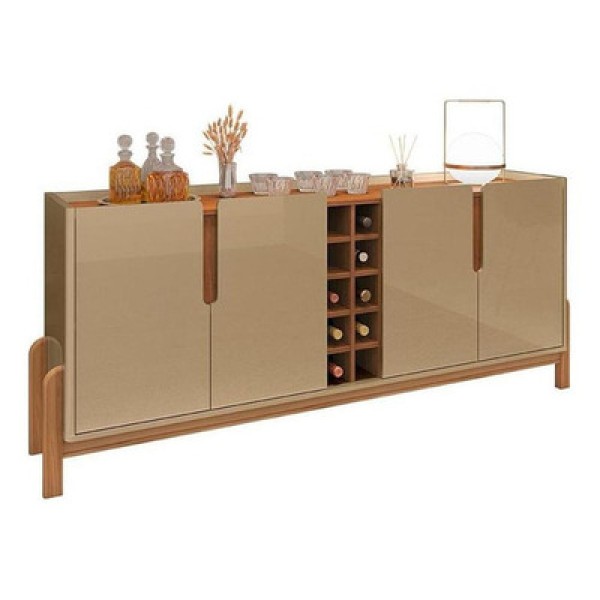 Buffet Casa D Lizz com 4 Portas e 2 Prateleiras – 190 cm de Largura Branco e Cedro
