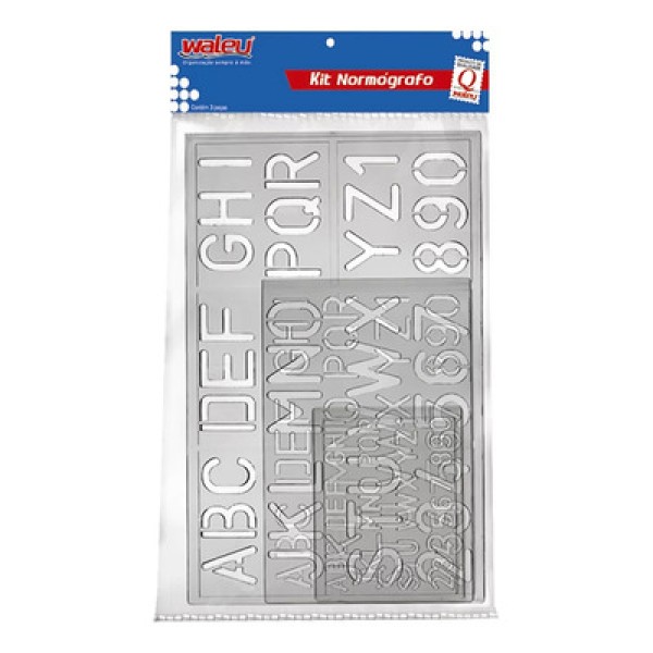 Encontraproduto.com.br - Kit Normógrafo C/ 3 Réguas Cristal - Waleu