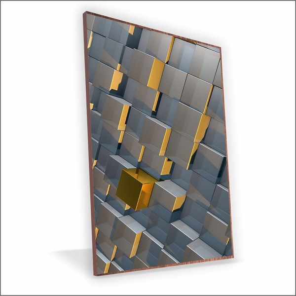 Quadro Cubos Canvas Com Vidro Tamanho-moldura 70x50 Caixa Cor Madeira