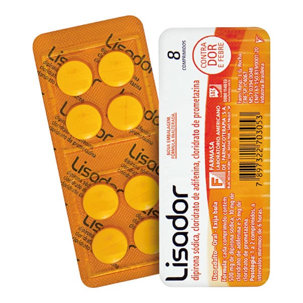 Encontraproduto.com.br - Lisador 10mg + 500mg + 5mg Comprimido Simples - Blíster com 8 Comprimidos