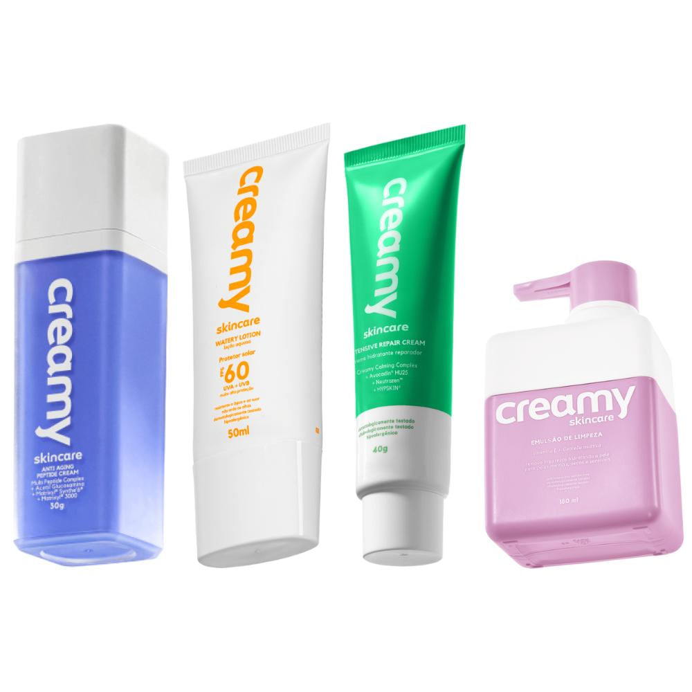 Kit Creamy Emulsao de Limpeza 180ml, Intense Repair 40g, Peptide cream 30g, Protetor solar 50ml