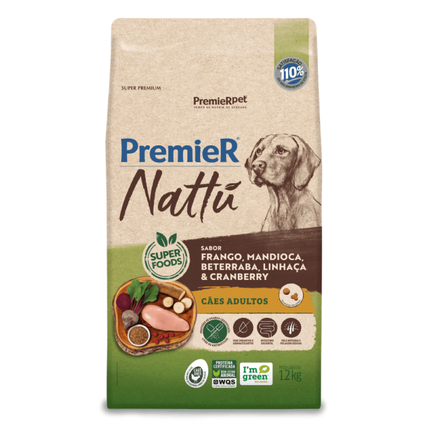 Encontraproduto.com.br - Ração Premier Nattu Cães Adultos Sabor Mandioca - 12kg