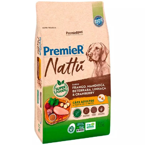 Encontraproduto.com.br - Ração Premier Nattu Cães Adultos Sabor Mandioca - 12kg
