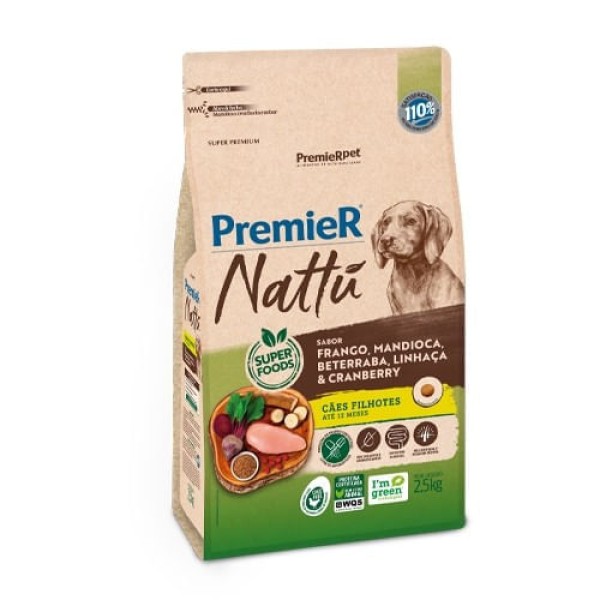 Ração Premier Nattu Cães Filhotes Sabor Mandioca