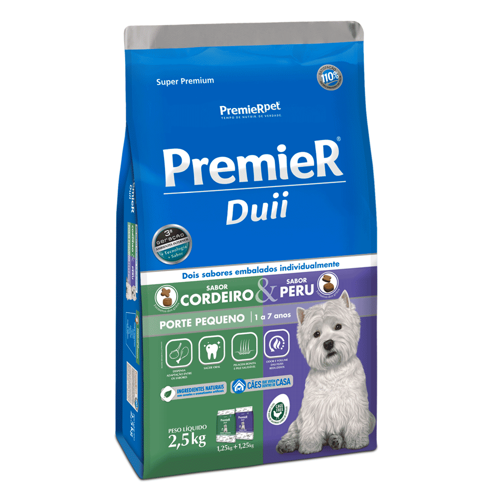 Ração Premier Duii Cães Adultos Porte Pequeno Cordeiro e Peru