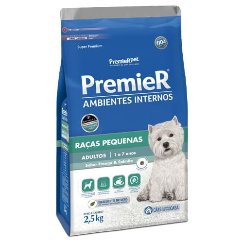 Encontraproduto.com.br - Ração Seca Premier Ambientes Internos para Cães Adultos Porte Pequeno Frango e Salmão 12kg
